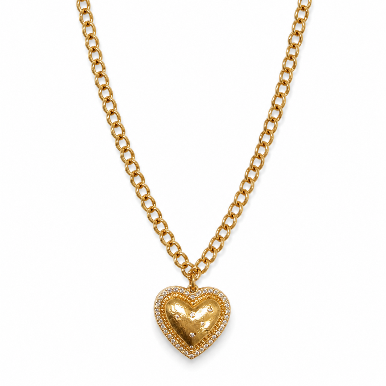 Jane Marie- Gold Rolo Chain Necklace with Gold Heart with Pearl Edges