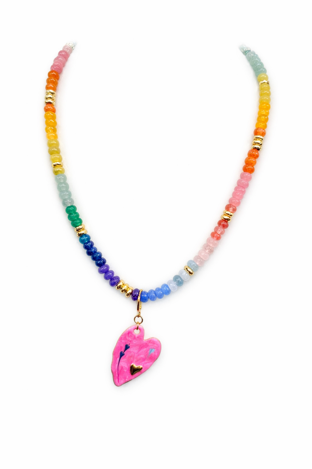 Gemelli Farrah Beaded Heart Necklace with Pink Fallon Heart