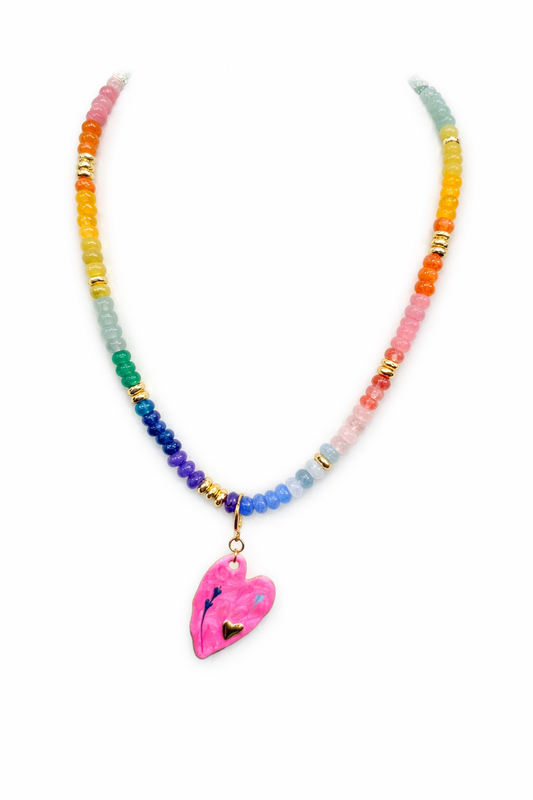 Gemelli Farrah Beaded Heart Necklace with Pink Fallon Heart