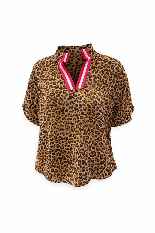 Leopard Sport Trim Dolman Top