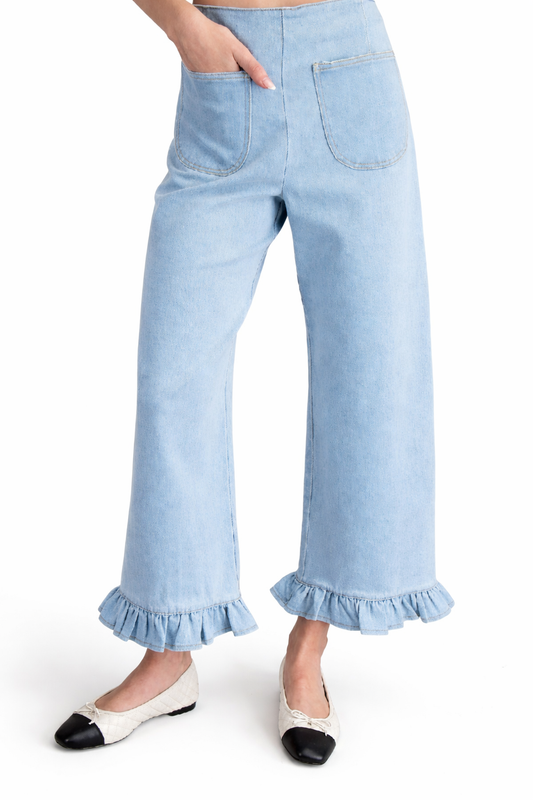 Light Mineral Washed Ruffled Hem Pants