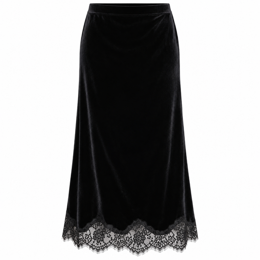 Black Lace Velvet Skirt