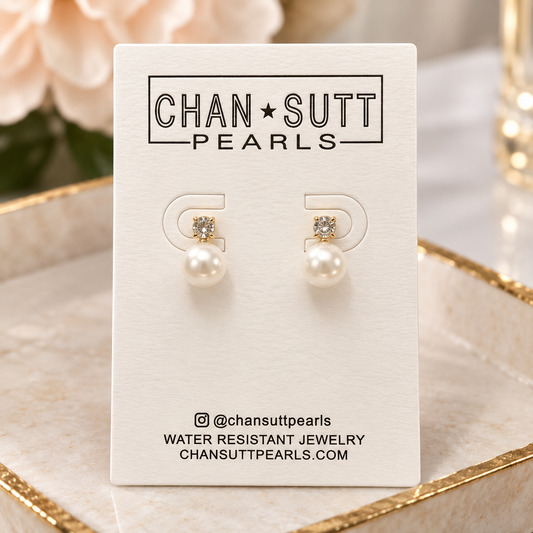 Gold Rhinestone & Pearl Earring