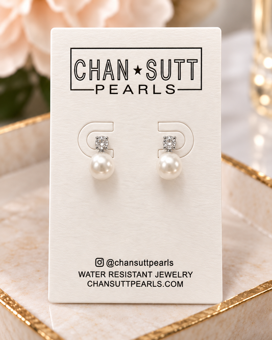 Silver Rhinestone & Pearl Earring