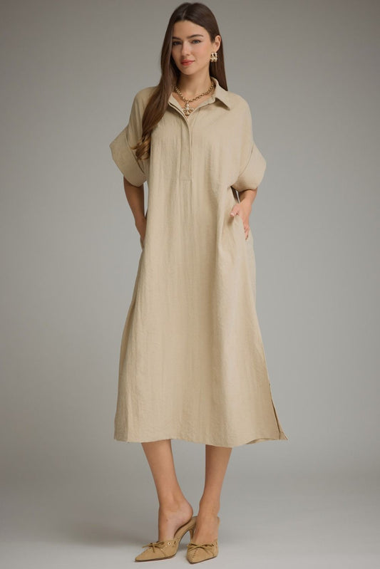 ENTRO- Light Taupe MIDI Dress