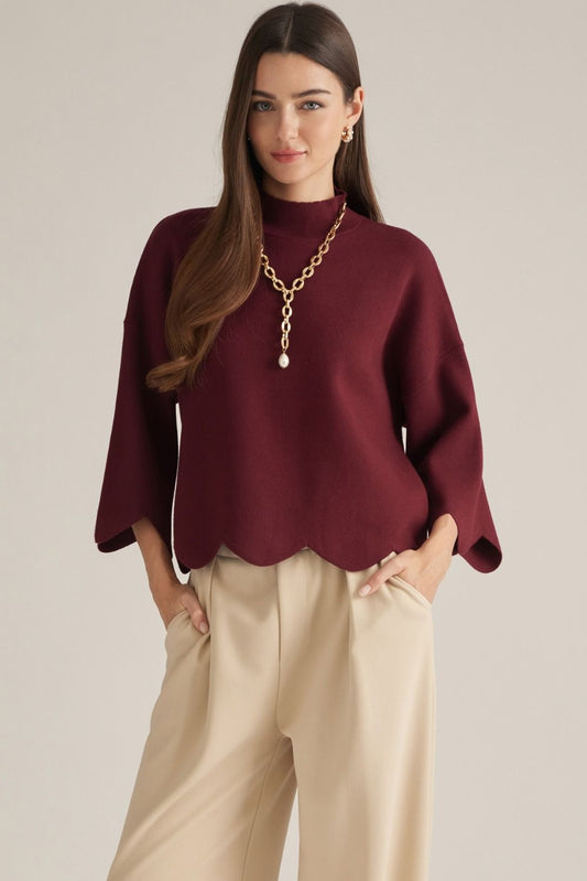 ENTRO Burgundy Scalloped Top