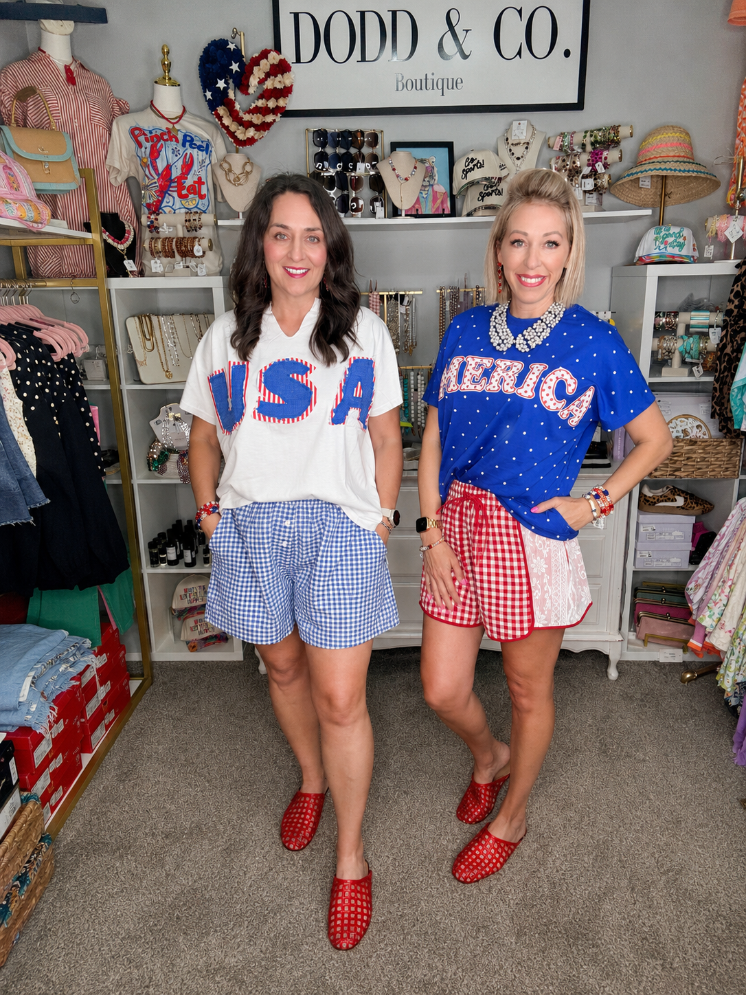 Red Gingham Shorts W/ Floral Lace