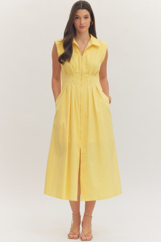ENTRO Yellow Sleeveless Midi Dress