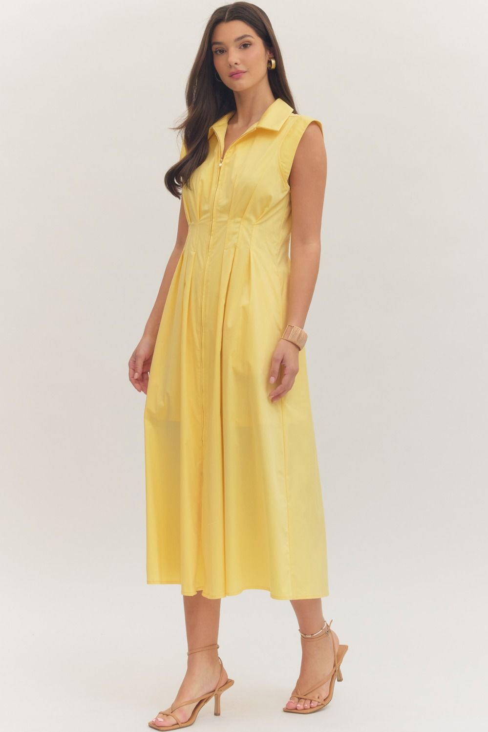 ENTRO Yellow Sleeveless Midi Dress