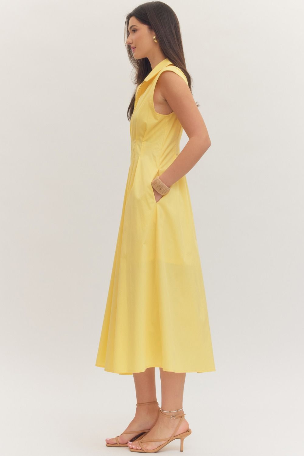 ENTRO Yellow Sleeveless Midi Dress