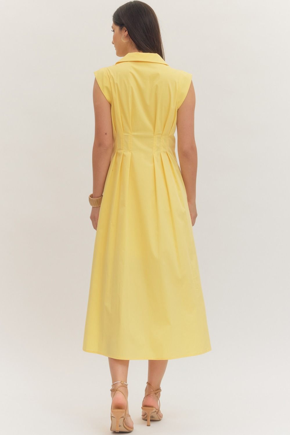 ENTRO Yellow Sleeveless Midi Dress