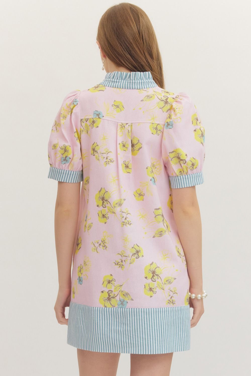 ENTRO Pink Floral Denim Dress