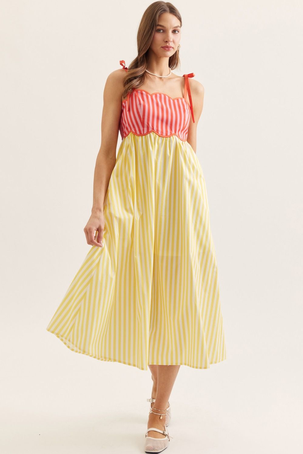ENTRO Pink & Yellow Scallop Dress