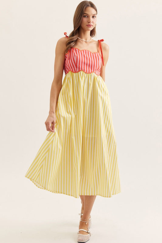 ENTRO Pink & Yellow Scallop Dress