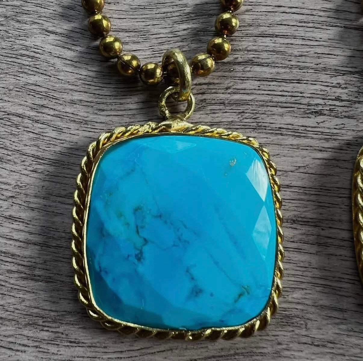 21” Vintage Brass 4mm Ball Chain with Large Square Gemstone Necklace 