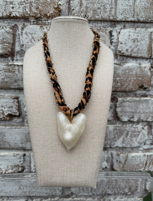 Chunky Bandana -Leopard print with pearlized heart.
