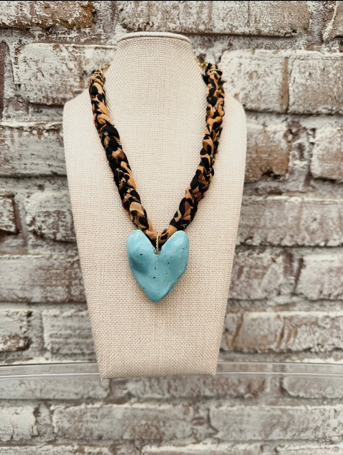 Chunky Bandana-Leopard print with turquoise heart.