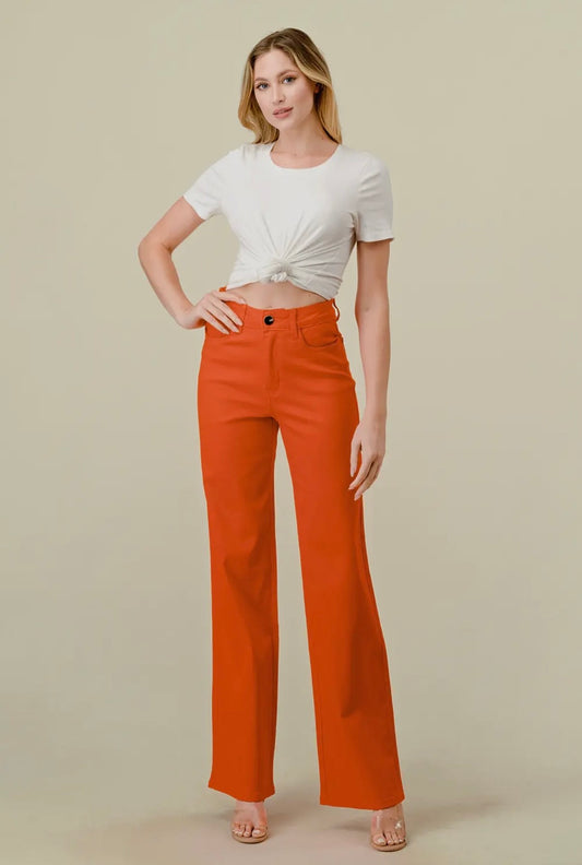 High Waisted Stretchy Wide Leg Jeans  Inseam :33”