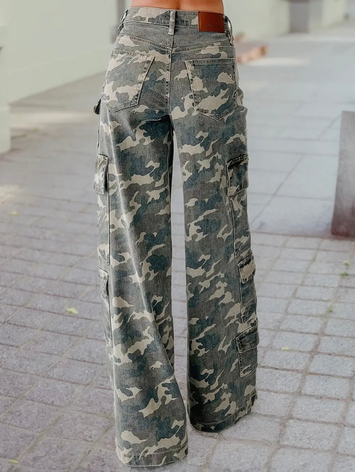 Camo Denim Cargo Wide Leg Pants 