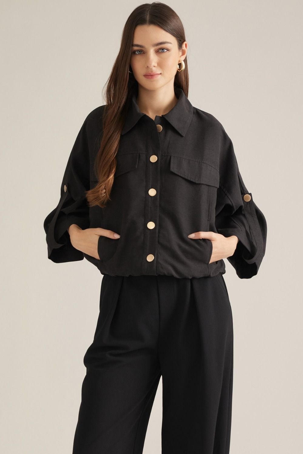 ENTRO-Black ¾ sleeve Top