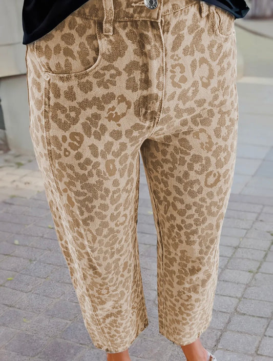 Leopard Print Straight Loose Jeans