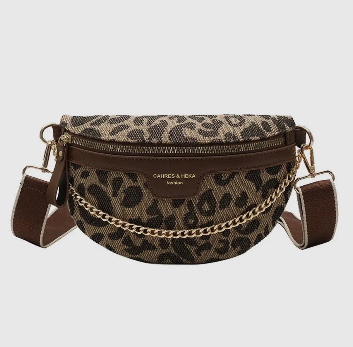 Leopard Print Black Chain Strap Fanny Bag 