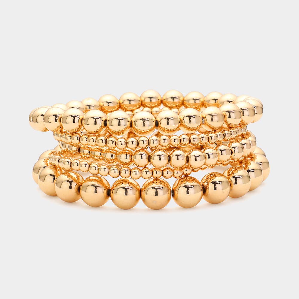 Shiney Antique Gold Metal Ball Beaded Stretch Bracelets-5 piece