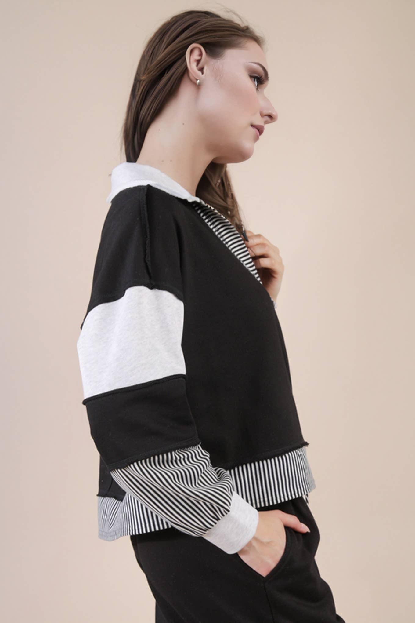 VERY J - Color Block Casual Knit Top & Pants Set