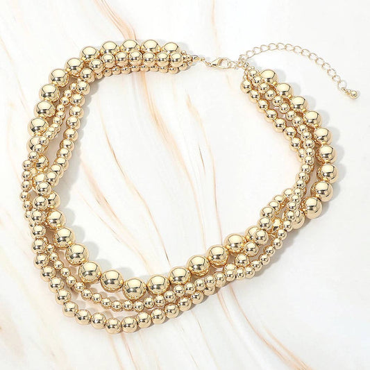Gold Layered Beaded Statement Necklace