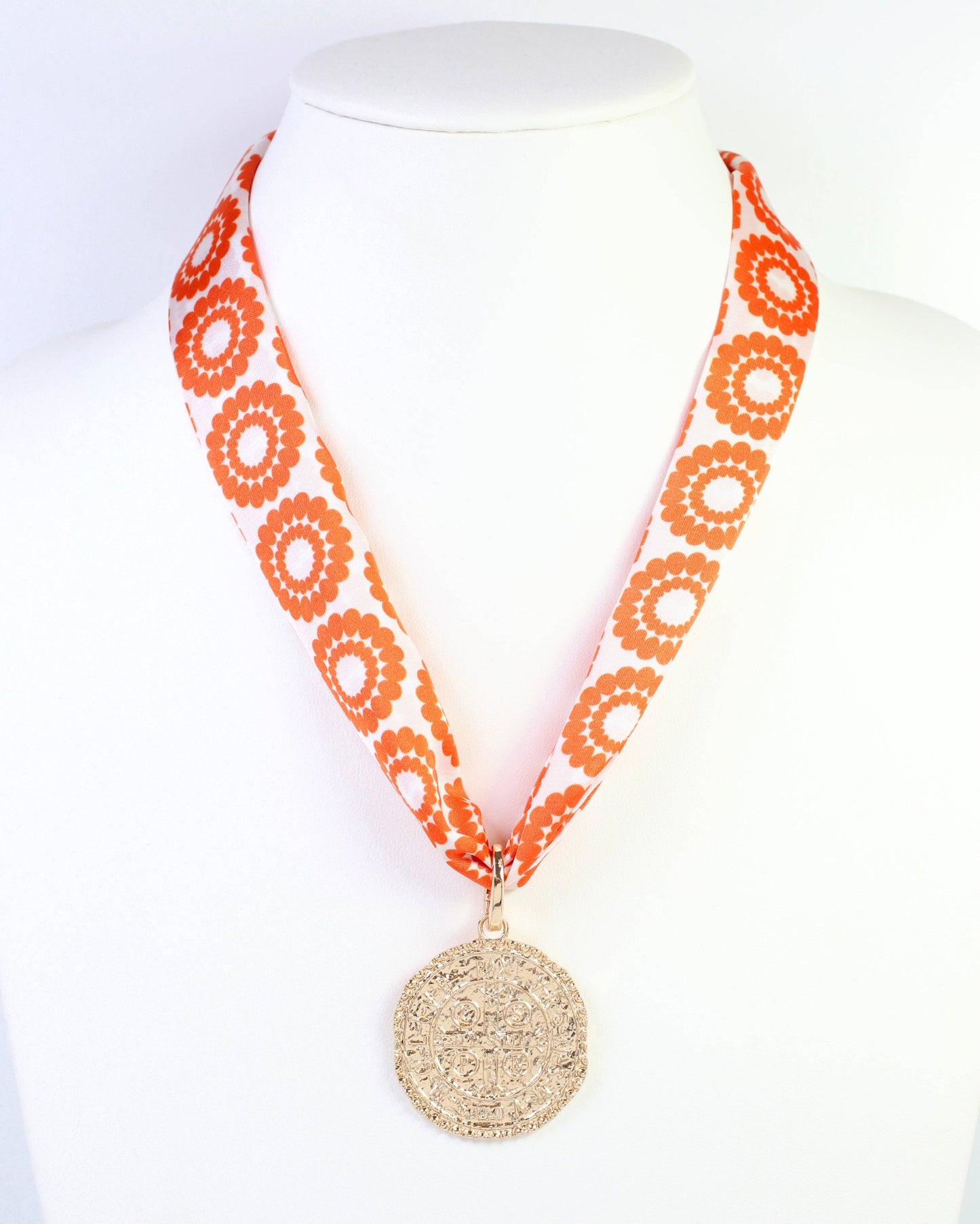 Caroline Hill - Lucy Floral Skinny Scarf Orange White