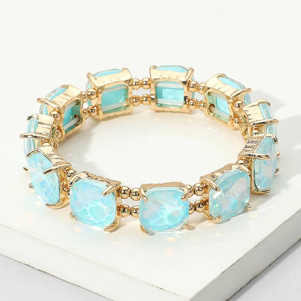 Clear -Cushion Cut Square Stone Stretch Bracelet