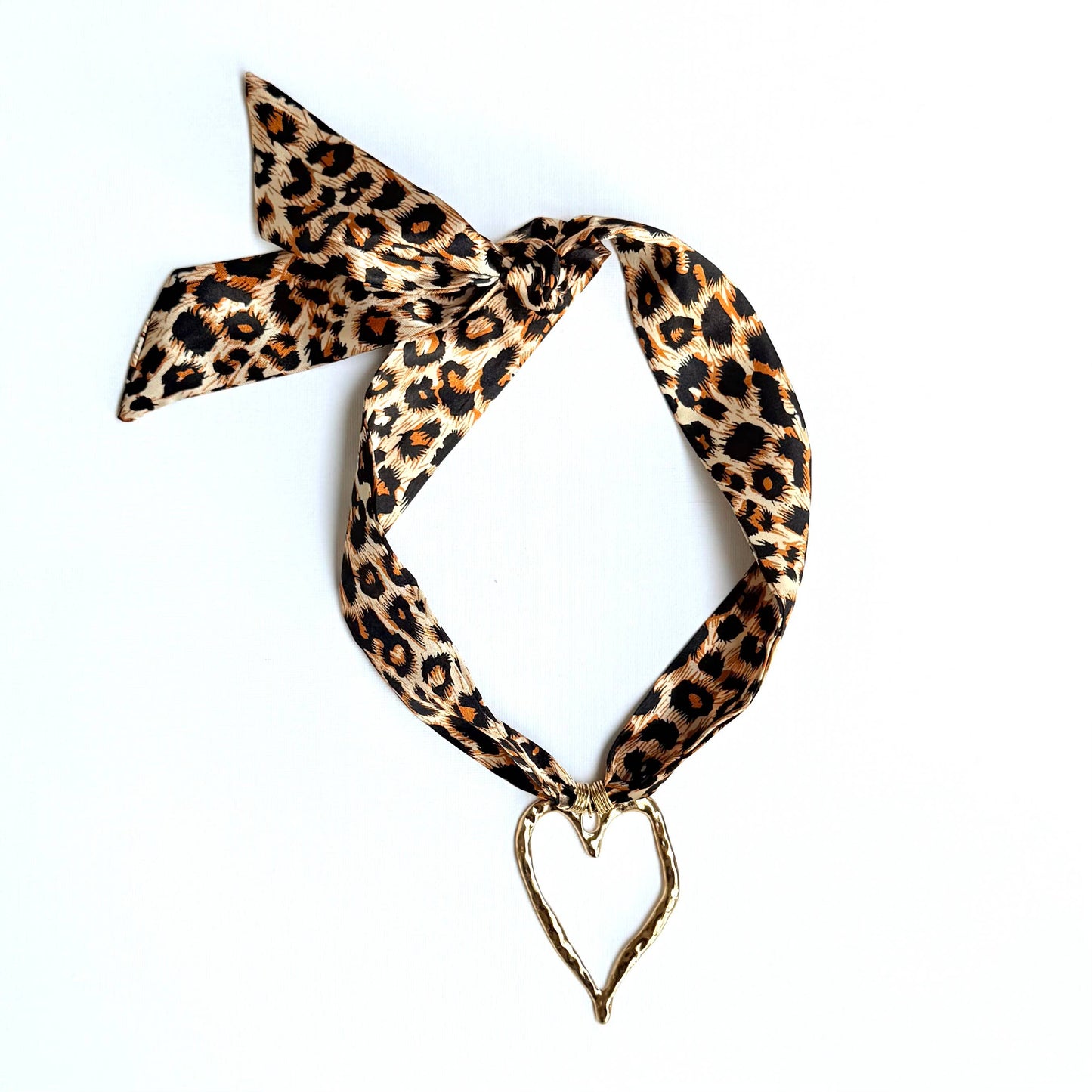 Fall Scarf Animal Print Necklace "Gold Heart Charm"