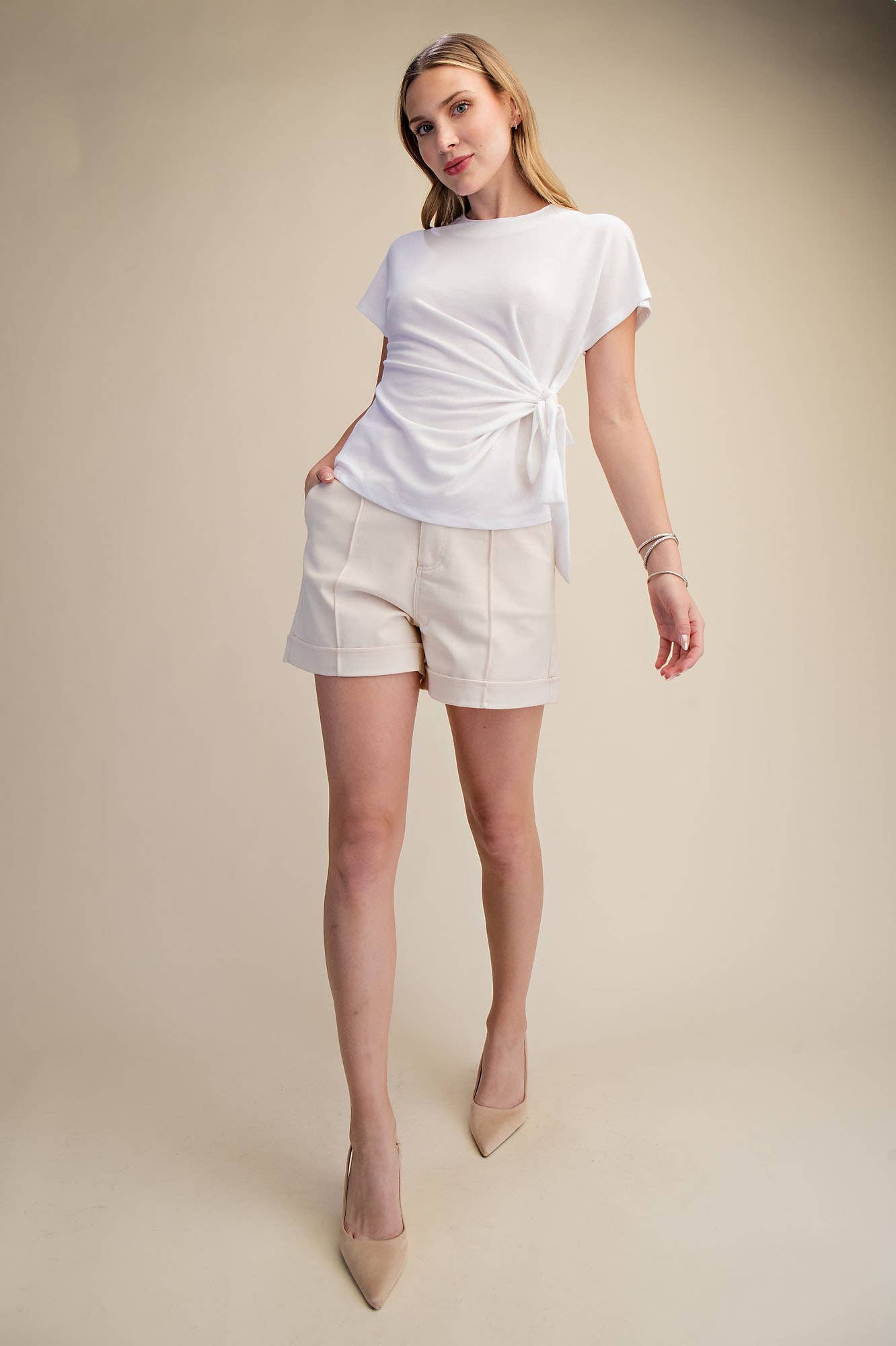White- Knotted Tie Light Knit Top