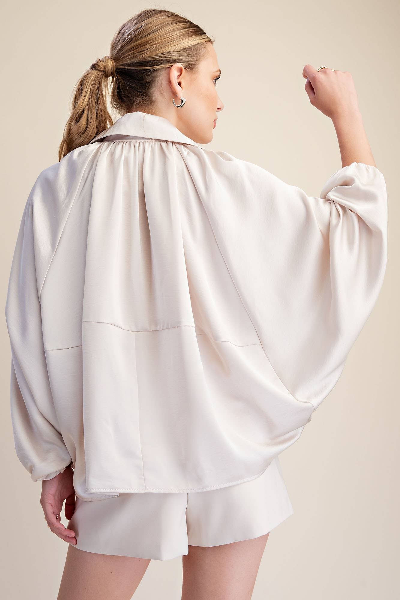 Cream Balloon Zip Up Bomber Jacket