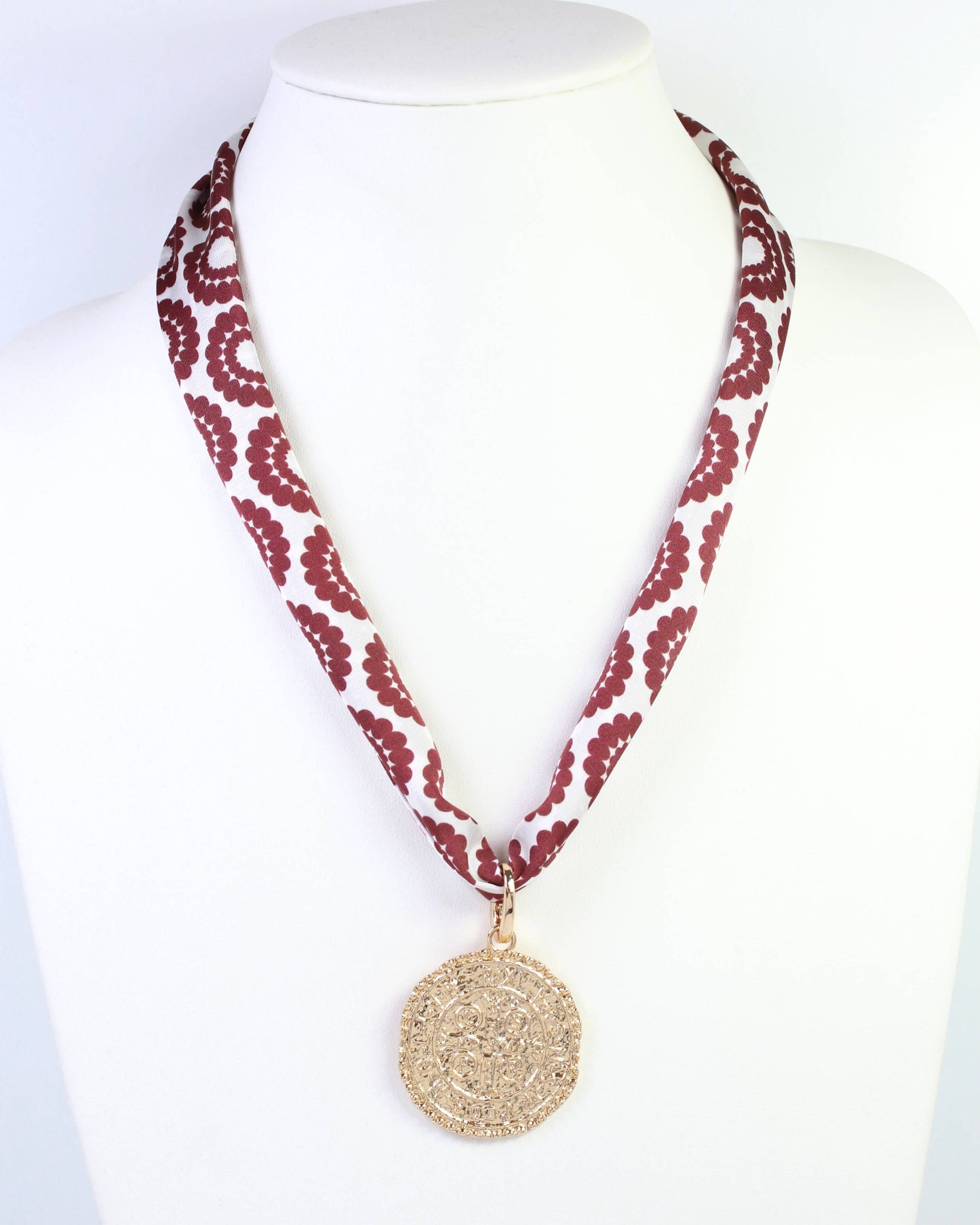 Caroline Hill - Lucy Floral Skinny Scarf Maroon White