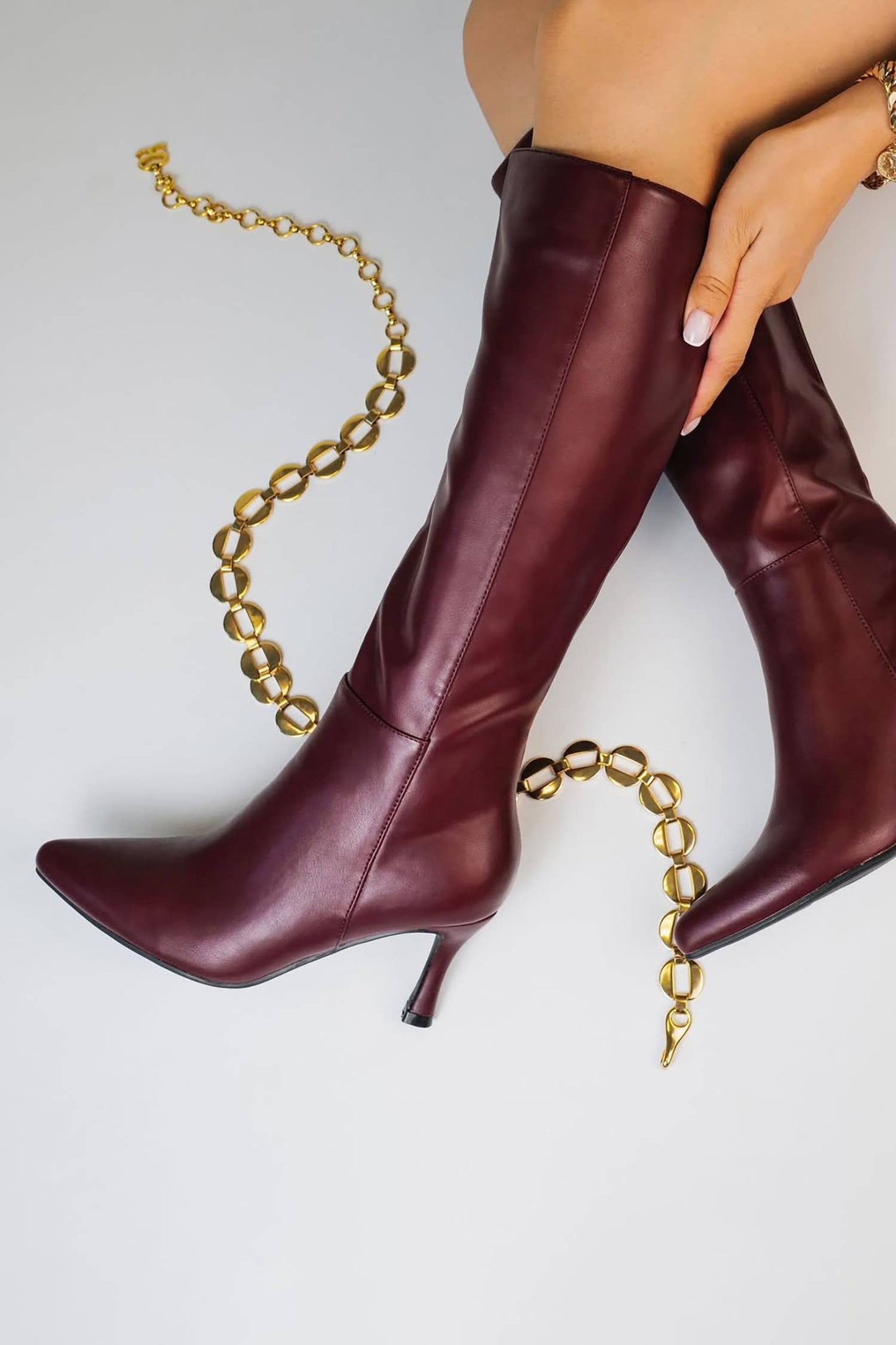 Wine Boots with Kitten heels