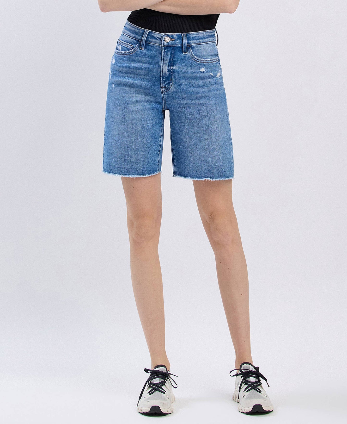 VERVET by FLYING MONKEY - HIGH RISE RAW HEM BERMUDA SHORTS
