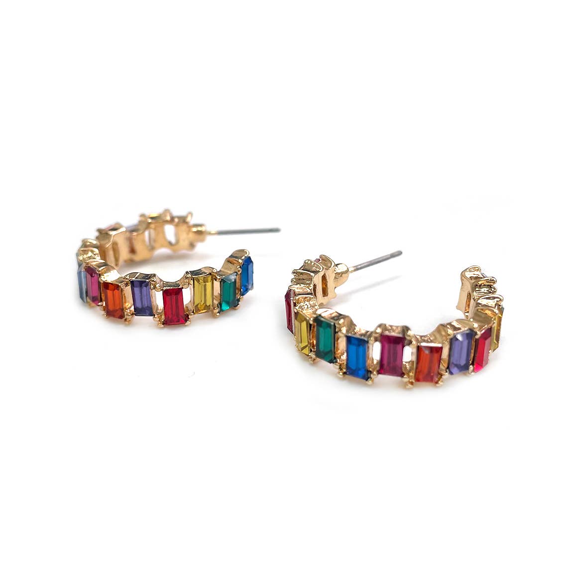 Baguette Resin Stone Beads Linked C Shape Hoop Earrings