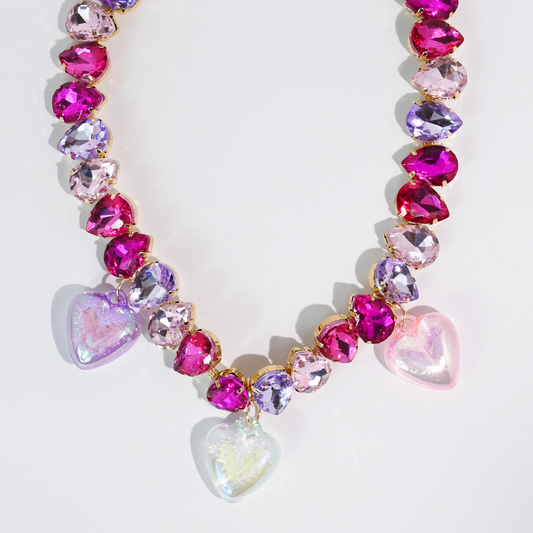 Pink Gem Hearts Necklace