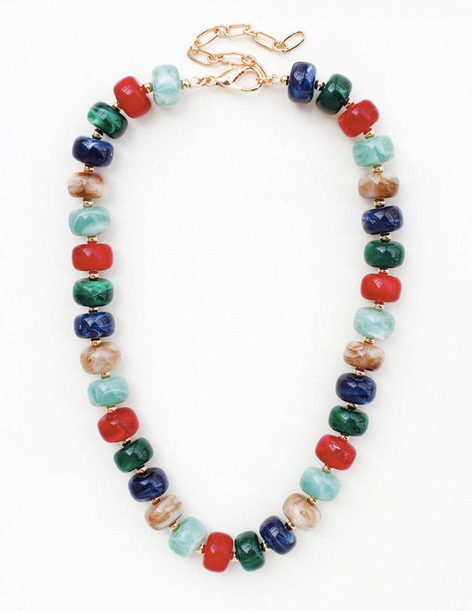 Navy Multi Colored Beaded Necklace