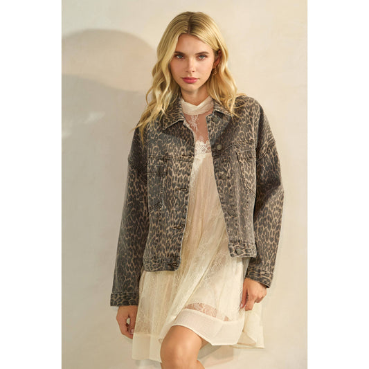 Veveret - Leopard Printed Denim Jacket