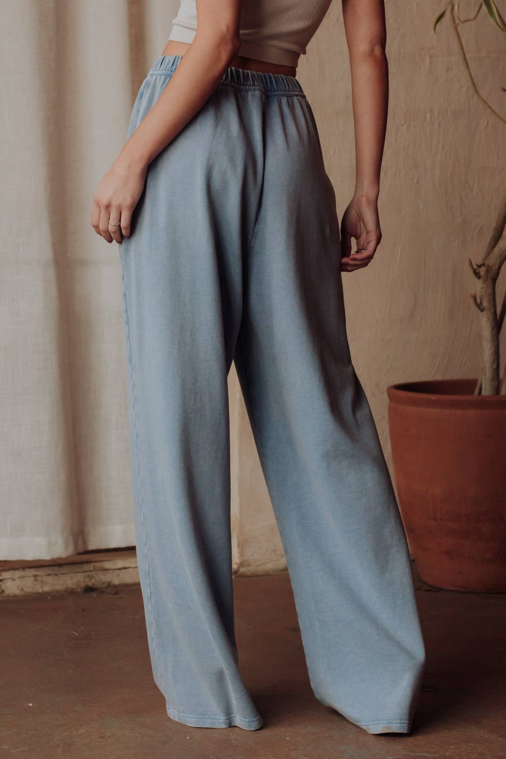 Panache Apparel Co. - Lt. Blue Washed Soft Sweatpants & Cropped Button Up Set
