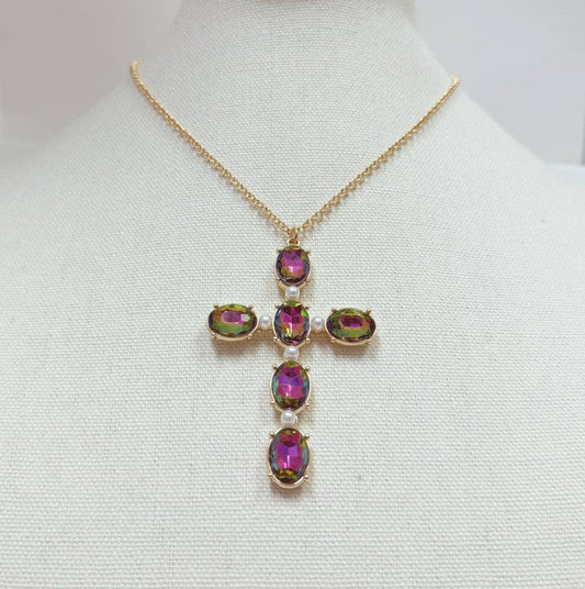 Volcano Crystal Cross Pendant Necklace