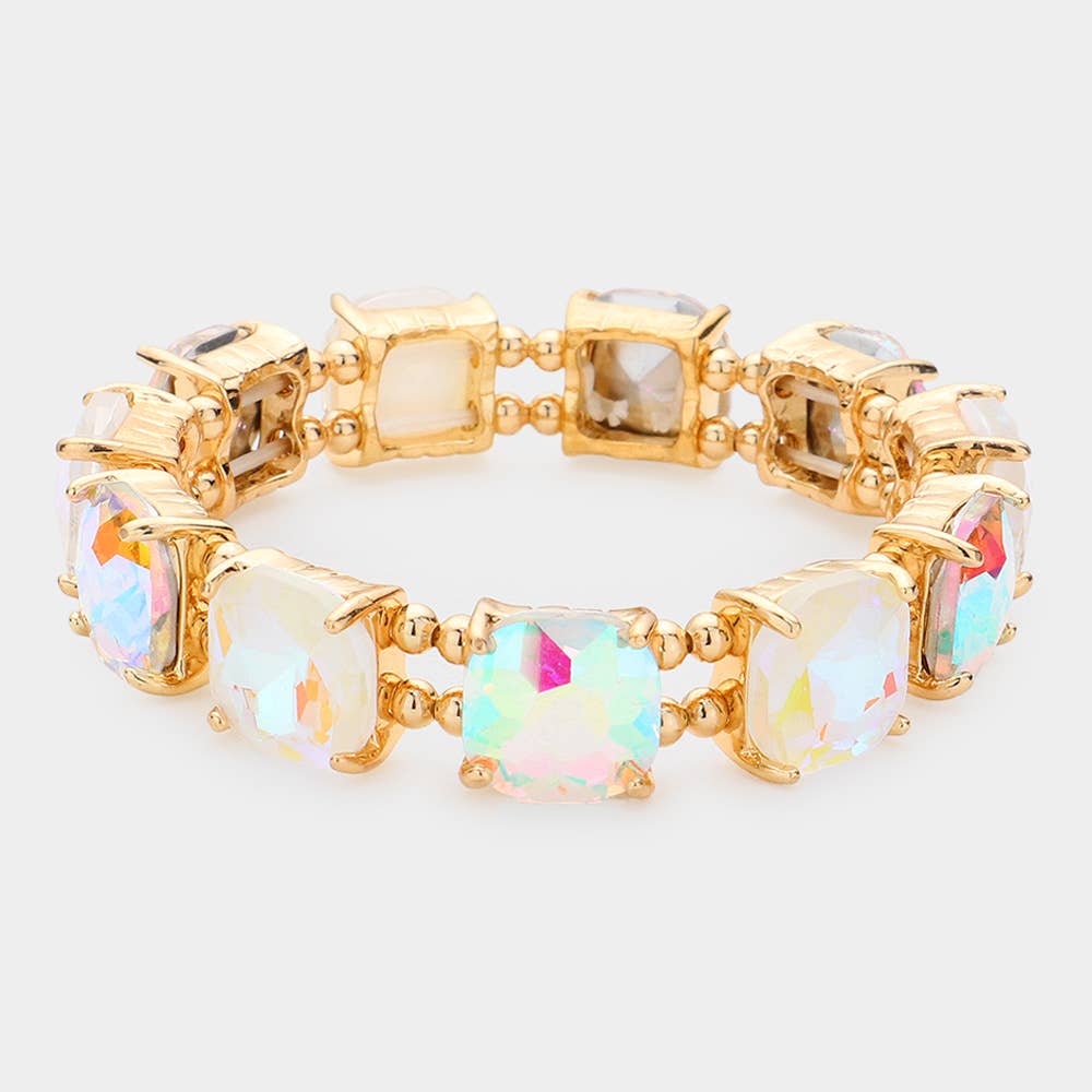 Clear -Cushion Cut Square Stone Stretch Bracelet
