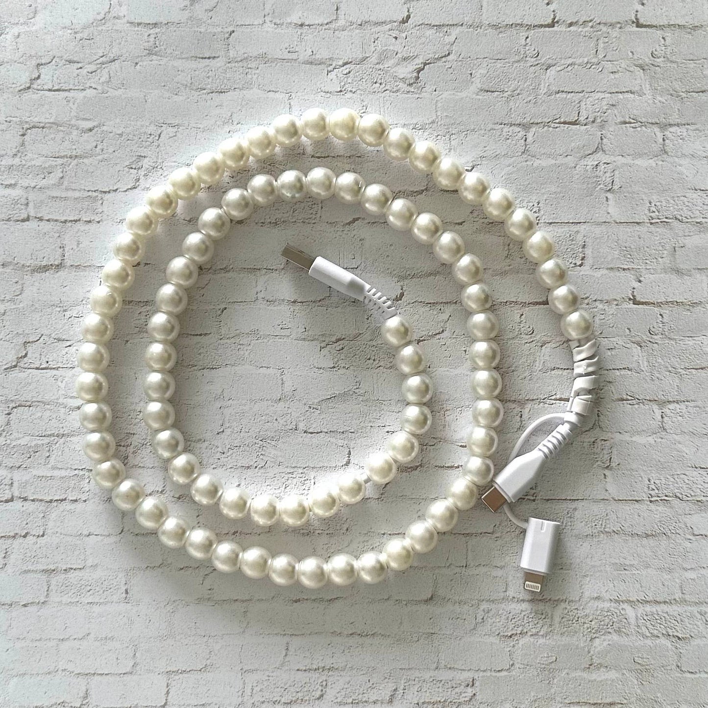 2 in 1 USB-C Cord Beaded Phone Charging Cable Pearl