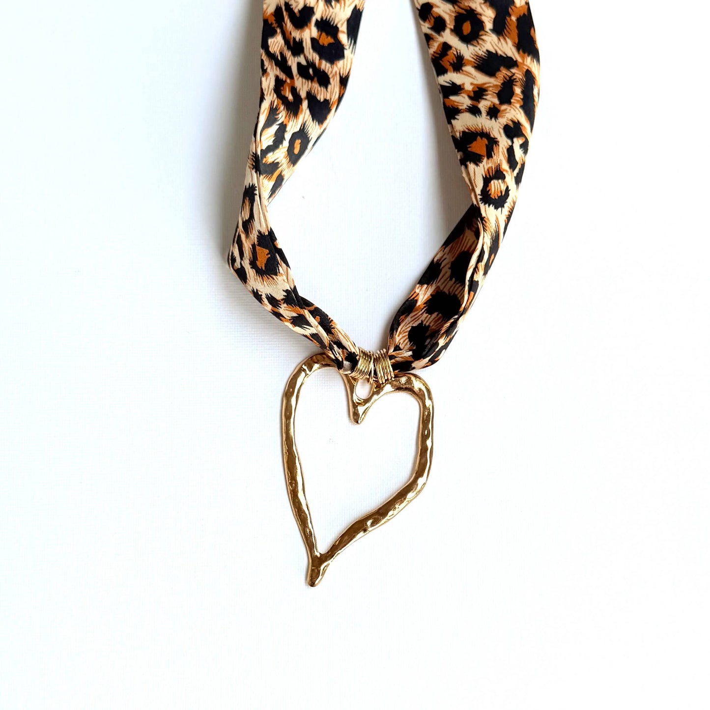 Fall Scarf Animal Print Necklace "Gold Heart Charm"
