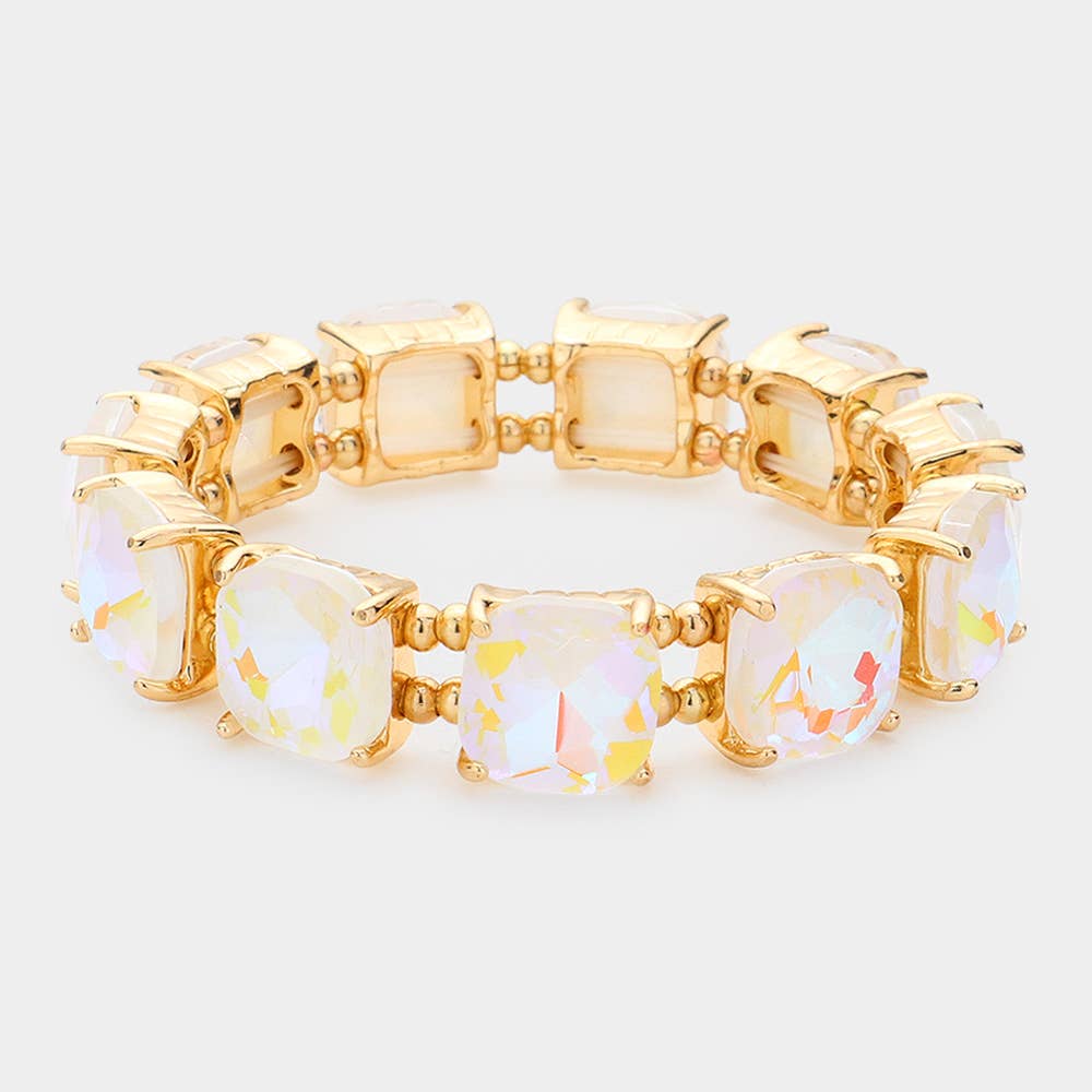 Clear -Cushion Cut Square Stone Stretch Bracelet