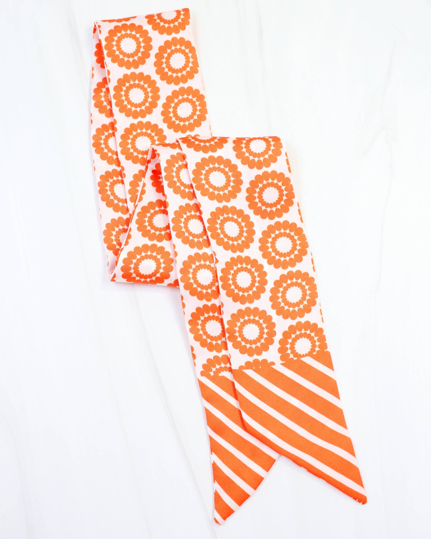Caroline Hill - Lucy Floral Skinny Scarf Orange White