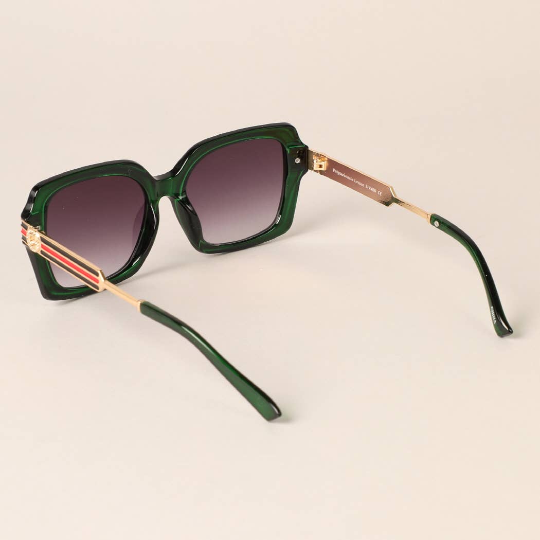 Women's Square Sunglasses with Green/Red Stripe