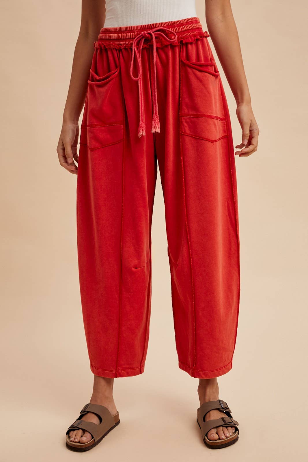 Red Mineral Wash Barrel Fit Utility Knit Pants